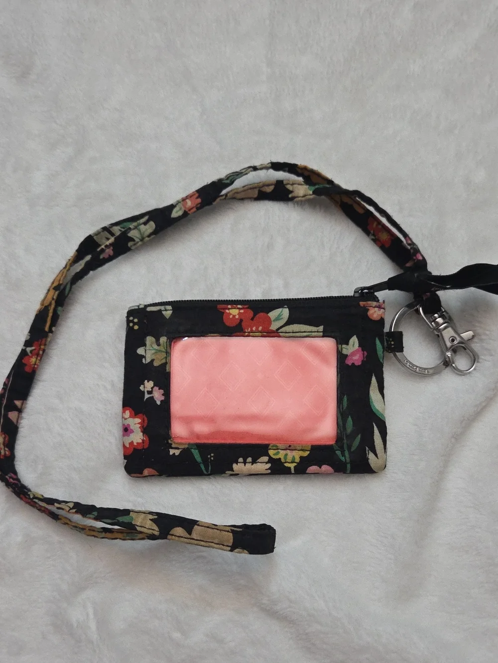 Vera Bradley Black Floral Lanyard Wristlet Keychain